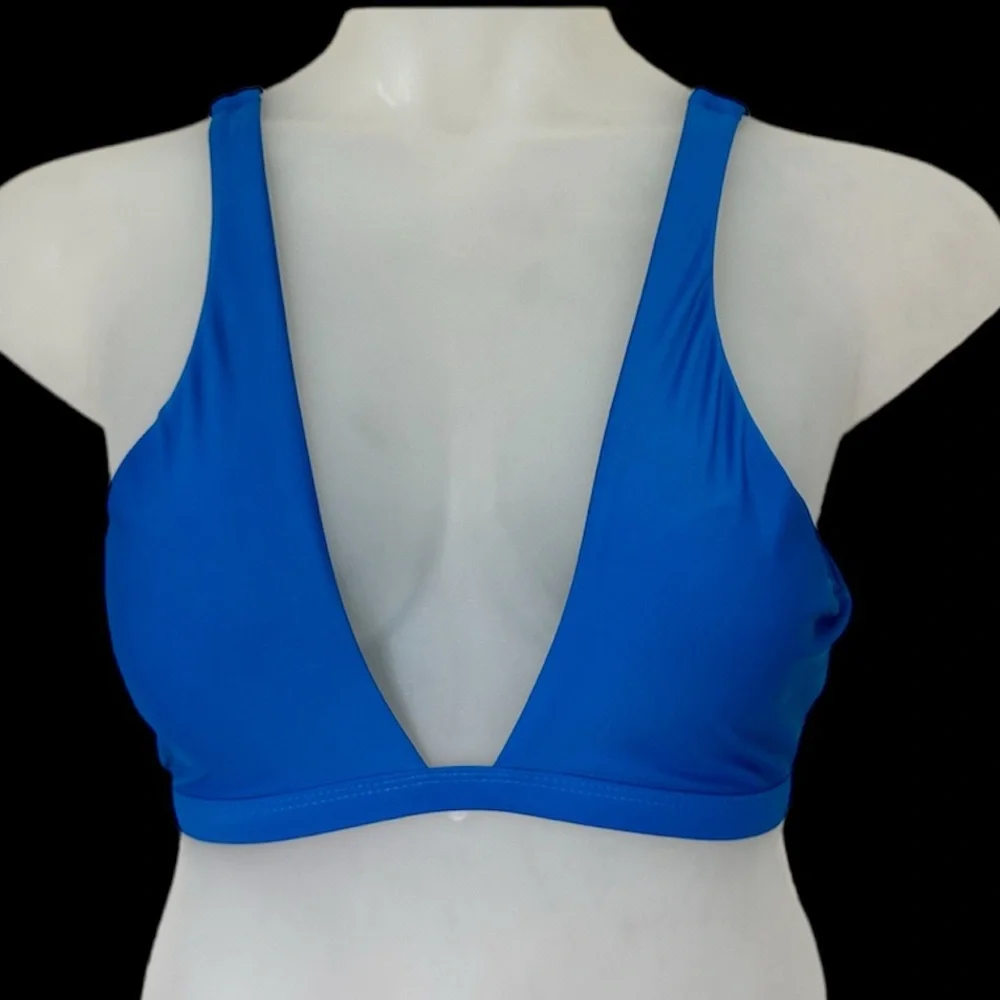 SHEIN plunging blue bikini top fixed straps hook back closure cobalt blue size S